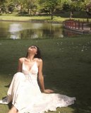 Elegant A Line Spaghetti Strap Print Floral Satin Long Party Dress Wedding Guest Dress HZ1023