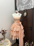 Cute Vintage A Line Strapless Layered Flower Coral Sands Satin Short Homecoming Dress Cocktail Dress HZ1023