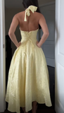 Deep V Neck Yellow Halter A Line Prom Dress HZ1023