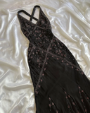 Vintage A Line V Neck Beaded Black Chiffon Open Back Prom Dress Evening Dress HZ1023