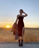 Vintage Spaghetti Strap Black Slit Party Dress£¬Formal Prom Dress HZ1023