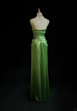 Elegant Green A Line Spaghetti Straps Beaded Pleated Satin Prom Dress Evening Dress HZ1023