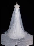Simple A Line Long Sleeve Pleated Tulle Satin Wedding Dress Prom Dress HZ1023