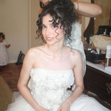 White Exquisite Ball Gown Strapless Appliques Beaded Tulle Wedding Dress HZ1023