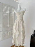 Cute A Line Spaghetti Strap Ruffle White Appliques Chiffon Party Dress Evening Dress HZ1023