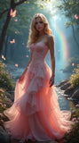 Elegant A Line Sweetheart Neck Pink Lace Layered Tulle Prom Dress Evening Dress HZ1023