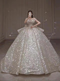 Stunning Ball Gown Strapless Beaded Sequin Prom Dress Wedding Dress with Butterfly HZ1023