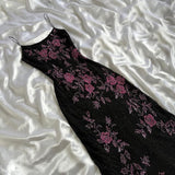 Black Retro Elegant Pink Beaded Chiffon Prom Dress Evening Dress Birthday Party Dress HZ1023