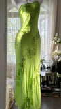 Stunning Sheath One Shoulder Beaded Green Chiffon Party Dress Evening Dress HZ1023