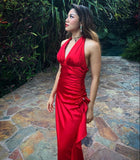 Sexy A Line Halter Red Satin Open Back Homecoming Dress Cocktail Dress HZ1023