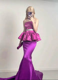 Barbie Pink Mermaid Strapless Satin Long Prom Dress Evening Dress HZ1023