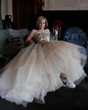 Stunning Mermaid Strapless Sequin Tulle Long Evening Dress Prom Dress HZ1023