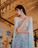 Romantic A Line Beaded Blue Chiffon Prom Dress Party Dress HZ1023