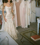 Simple A Line Spaghetti Strap Light Champagne Satin Evening Dress Party Dress HZ1023