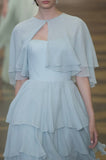 Gentle Baby Blue A Line Strapless Layered Chiffon Prom Dress Evening Dress with Cape HZ1023
