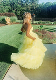 Yellow tulle long A line prom dress evening dress HZ1023