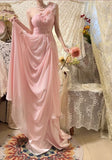Elegant Pink Off the Shoulder 3D Flower Pleated Chiffon Long Prom Dress HZ1023