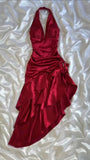 Sexy A Line Halter Red Satin Open Back Homecoming Dress Cocktail Dress HZ1023