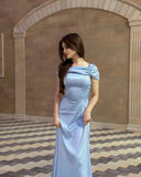 Pretty Brown Mermaid Off the Shoulder Satin Prom Dress Evening Dress Date Dress HZ1023