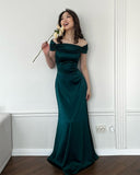 Pretty Brown Mermaid Off the Shoulder Satin Prom Dress Evening Dress Date Dress HZ1023