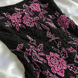 Black Retro Elegant Pink Beaded Chiffon Prom Dress Evening Dress Birthday Party Dress HZ1023