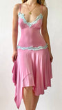 Cute Barbie Pink A Line Spaghetti Strap White Lace Satin Homecoming Dress Outfits HZ1023