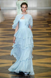Gentle Baby Blue A Line Strapless Layered Chiffon Prom Dress Evening Dress with Cape HZ1023