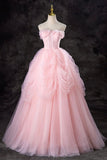 Gorgeous Strapless Pink Tulle Long Prom Dresses Evening Dresses HZ1023