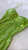 Stunning A Line Spaghetti Strap Sequin Green Tulle Long Prom Dress Evening Dress HZ1023