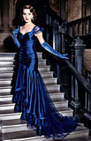 Royal Blue Mermaid Straps Pleated Tulle Satin Prom Dress Party Dress HZ1023