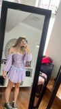 Princess Purple A Line Long Sleeve Satin Layered Chiffon 16th Birthday Dress Homecoming Dress HZ1023