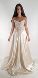 Elegant A Line Strapless Lace Satin Long Prom Dress Evening Dress HZ1023