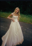 Simple Classic White A Line Strap Satin Tulle Long Prom Dress Wedding Dress HZ1023