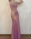 Vintage Sheath Strapless Beaded Chiffon Satin Long Party Dress Evening Dress HZ1023
