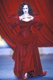 Vintage A Line Puff Sleeve Burgundy Velvet Long Party Dress Evening Dress HZ1023