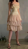 Apricot A Line Strapless Layered Chiffon Satin Homecoming Dress Cocktail Dress HZ1023