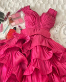 Hot Pink A Line V Neck Ruffles Satin Knee Length Homecoming Dresses Outfits HZ1023