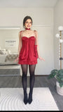 Red A Line Spaghetti Strap Bow Satin Backless Short Homecoming Dress Cocktail Dress HZ1023