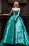 Gorgeous A Line Strapless Green Sequin Long Sweep Party Dress Evening Dress HZ1023