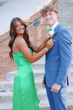 Green Sweetheart Neck Ruffle Satin Long Prom Dress Evening Dress with Slit HZ1023