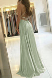 Simple A Line Sage Green Long Prom Dress With Slit Evening Party Dress HZ1023