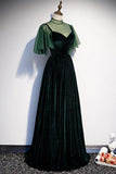 Deep Green Tulle Velvet Cap Sleeve Long Dress Customize Formal Prom Dress HZ1023