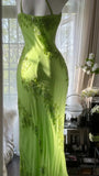 Stunning Sheath One Shoulder Beaded Green Chiffon Party Dress Evening Dress HZ1023