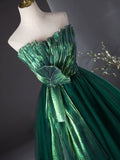 Green A Line Strapless Tulle Ball Gown Prom Dress HZ1023