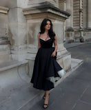 Princess Cute A Line Spaghetti Strap Black Satin White Tulle Party Dress Evening Dress HZ1023