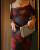 Sexy Print Floral Mermaid Spaghetti Strap Chiffon Date Dress Prom Dress Evening Dress Outfits HZ1023