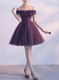 Beautiful Purple Off Shoulder Homecoming Dress, Short Prom Dress HZ1023