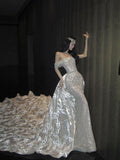 Romantic Exquisite White Mermaid Off the Shoulder Sequin Tulle Long Prom Dress Gown Dress HZ1023