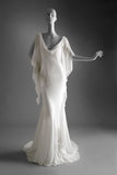 Elegant White Mermaid V Neck Butterfly Embroidery Beaded Chiffon Prom Dress Evening Dress HZ1023