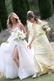 Yellow A Line Halter Satin Open Back Long Prom Dress Bridesmaid Dress HZ1023